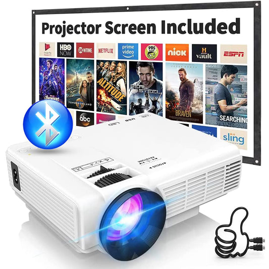 2024 Projector with Two-Way Bluetooth, 1080P Mini Projector with Projector Screen, 50% Zoom, Portable Outdoor Movie Projector, Compatible with Phone, HDMI, USB Smartphone