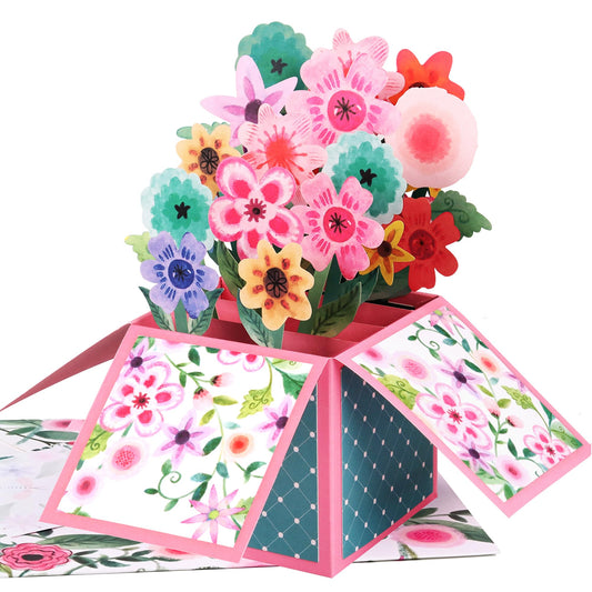 3D Pop Up Greeting Cards for Women-Mothers Day Flower Greeting Card, Floral Bouquet Card with Note Card and Envelope, Greeting Gift Card for Birthday, Anniversary, Get Well Soon, Valentine's Day